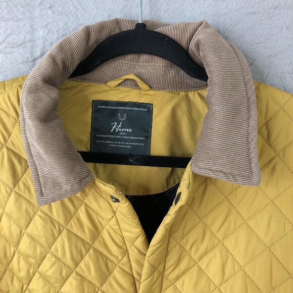 Happer Man Jacket Mens 2XL Yellow Brown Corduroy Collar Quilted Outdoor Coat - Picture 16 of 16